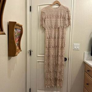 Cattiva lace vintage woman's cream short sleeve dress